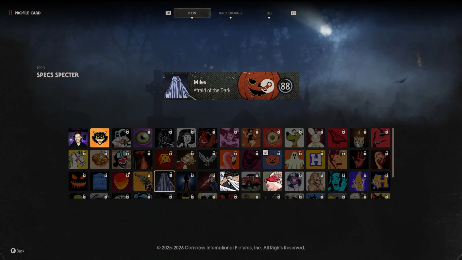 Character profile customization interface with selectable options