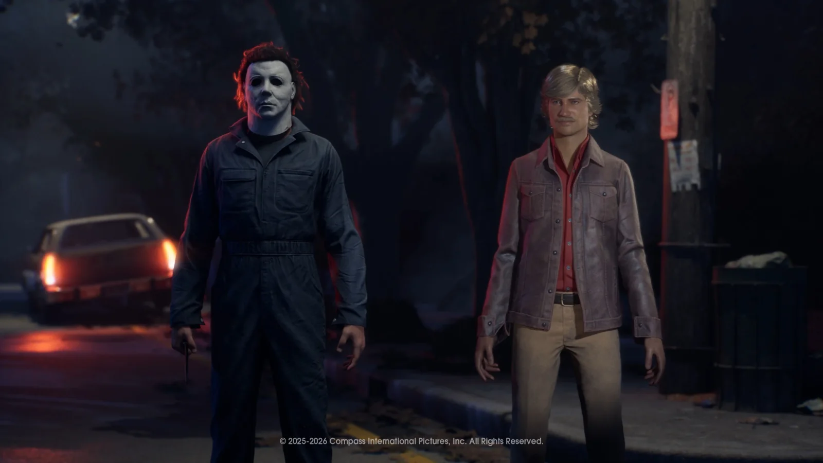 Michael Myers and a Civilian on a Haddonfield street at night